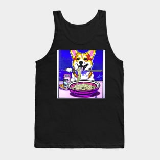 Corgi Eating Ramen Noodle Soup. Tank Top